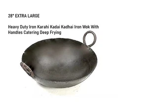 28" XL Heavy Duty Iron Karahi Kadai Kadhai Iron Wok Handles Catering Deep Frying - Picture 1 of 1