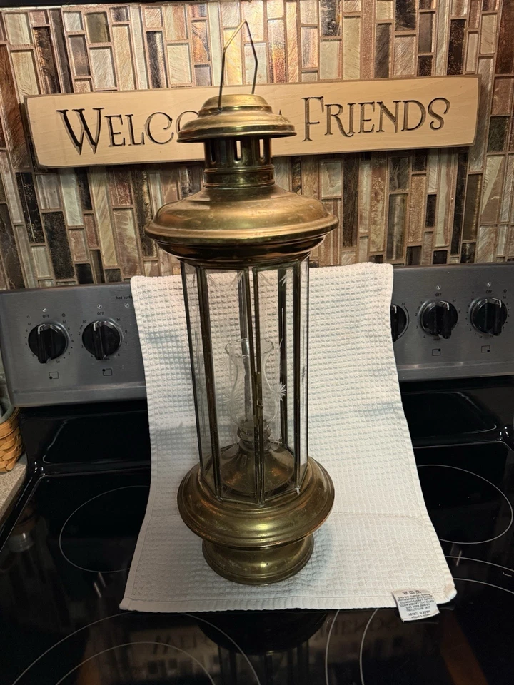 Lámpara de aceite turca de vidrio grabado de latón linterna de pastor ver fotos Foto 1 de 4