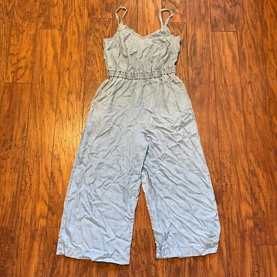 Maurices Womens Chambray Wide Leg Capri Romper Size S Sleeveless Sweetheart - Image 1 of 4