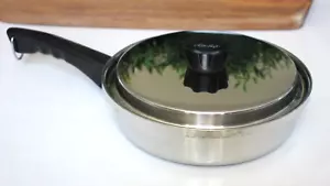 Vtg Lustre Craft Stainless Steel 9" Skillet Fry Pan with lid 3 Ply Made in USA - Picture 1 of 10