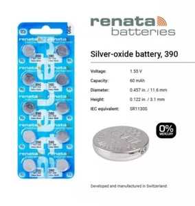 Renata 390 SR1130SW 1.55V Silver Oxide Watch (20 Batteries) -Made in Switzerland - Picture 1 of 7