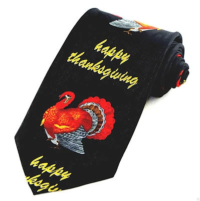 Corbata Feliz Acción de Gracias Para Hombre Tom Pavo Pájaro Vacaciones Cena Corbata Cuello Negra Foto 1 de 2