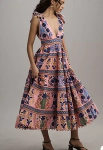 Farm Rio Anthropologie Seashell Tapestry Midi Dress Pink Size XS NWT 🐚🩷🌴 - Picture 1 of 4