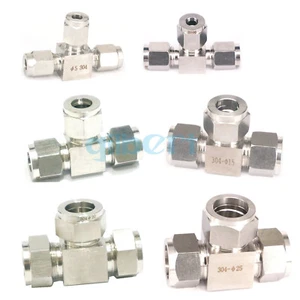 Fit Tube O/D 1/8"-1" 3-25mm Tee Equal Ferrule Pneumatic Air Compression Fitting - Picture 1 of 17