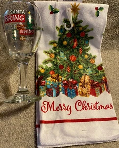 Christmas Wine Glass And Kitchen Towel Gift Set Holiday Dear Santa - Picture 1 of 3