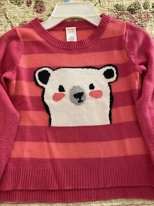 Gymboree Girls S (5-6) Panda Bear Stripped Sweater Pink Coral Gently Used ! - Picture 1 of 4