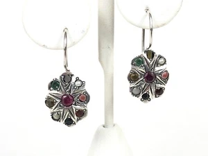 Dangle Drop Earrings w Ruby Emerald Pearls Sapphires Moonstone Sterling Silver - Picture 1 of 4