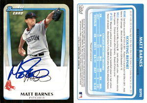 Matt Barnes Signed 2011 Bowman DP&P #BDPP8 RC Card Boston Red Sox Auto AU