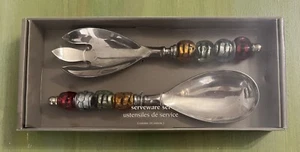 Vtg 90s Pier 1 Serveware Set 2 Serving/Salad Spoon&Fork Art Acrylic Beads NIB - Picture 1 of 5
