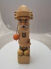 Mockba Kokeshi Peg Doll Old Man Carrying Wood Waking Stick Handpainted Carved 8"