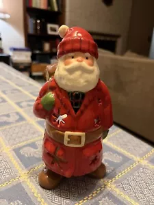 NUEVO Sello Papá Noel con Mochila Cerámica Tealight Candelabro Estatuilla 7.5" - Imagen 1 de 6