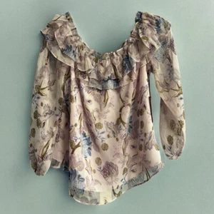 Lavender Shirt Off Shoulder Blouse Vince Camuto Womens Size S Floral Ruffles NWT - Picture 1 of 7