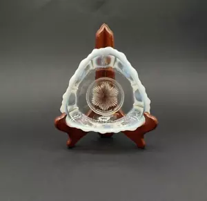 Antique Jefferson Glass Dolly Madison Clear White Opalescent Tri Fold Dish - Picture 1 of 13