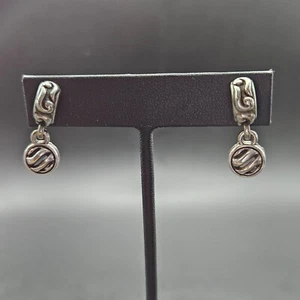 Brighton Earrings Pierced Dangle Circle Scroll Silver Plated Round - Picture 1 of 7