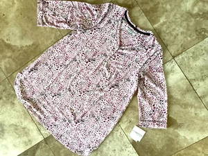 NWT M ELLEN TRACY  SLEEPSHIFT  RET$52.00 V-NECK, L/S,  PNK/BLK, CRM ANIMAL PRINT - Picture 1 of 7