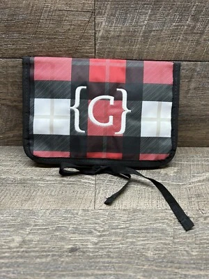 Thirty One Shine On Jewelry Keeper Makeup Organizer Red Plaid “C” Embroidery - Image 1 of 4