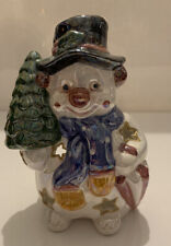 Snowman Tea Light Holder Glazed Ceramic Winter, Vintage 6”