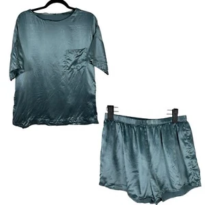 Set Pigiama Pantaloncini e Top Lilysilk 100% Seta di Gelso Blu Taglia S - Foto 1 di 8