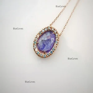 Blue Sapphire & Diamond Charm Pendant Necklace 14k Yellow Gold Handmade Jewelry - Picture 1 of 3
