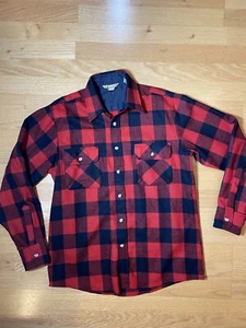 Vintage Cabela's Wool Nylon Flannel Red Blk Plaid LS Shirt Pockets Men's Medium - Picture 1 of 8