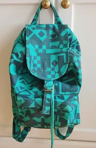 Baggu Green Gray Aztec Drawstring Backpack Duffle Cotton Canvas - Picture 1 of 8