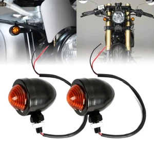 2Pcs Black Motorcycle Bullet Turn Signal Light Indicators Blinkers Amber 12V - Picture 1 of 10