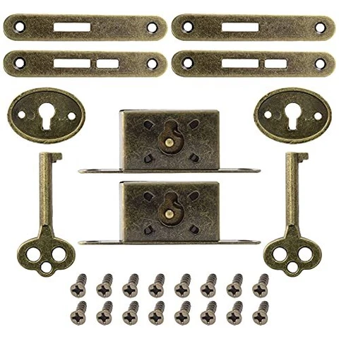 Jiozermi 2 Pack Mini Locks with Skeleton Key Full Mortise Locks Antique Locks Cover