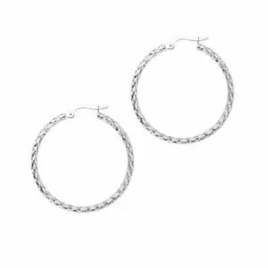 1 1/4" Round Diamond Cut Hoop Earrings Real 14K White Gold 1.8gr - Picture 1 of 2