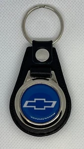 High Quality 100% leather RETRO KEYCHAIN FOR CHEVY BLUE - Picture 1 of 3