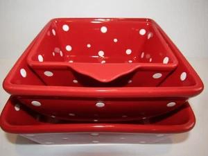 TEMP-TATIONS By TARA Red With White Polka Dots Set of 2 Square 1 Tab Casseroles - Picture 1 of 12
