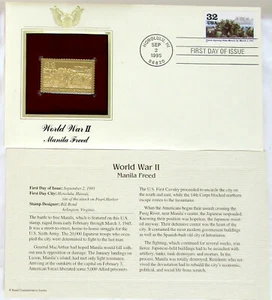 22k Gold Replica Stamp World War II Postal Commemorative 1st Day Issue 9-2-1995 - Picture 1 of 6