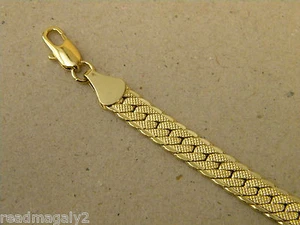 Men's Lady's Flat Snake Bracelet Yellow Gold Plated 9.25in Inch Long 7mm Wide - Picture 1 of 5