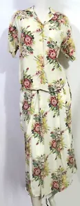 De colección años 70 80 Bonnie Norma Retro Tropical Rayón SS Camisa Falda Midi Vestido Set M - Imagen 1 de 6