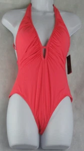 Vince Camuto Women's Plunge Cutout One-Piece Swimsuit, Pop Coral, Size 8 - Picture 1 of 2
