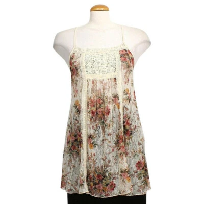 RALPH LAUREN DENIM SUPPLY кремовый цветочный эластичный кружевной крючком отделка Майка L - Изображение 1 из 4