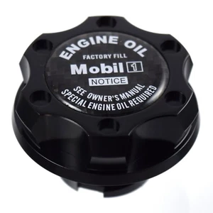 Black Billet Engine Oil Cap Filler Carbon Fiber Mobil For Ford 1/4 Turn Lock - Picture 1 of 2