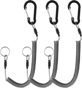 Retractable Safety Coiled Lanyard, 3Pcs Heavy Duty Fishing Rod Tether Black - Picture 1 of 7