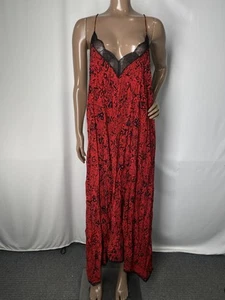 Zadig & Voltaire Womens Maxi Dress Crimson Red Size L Risty Lace Trim Neckline - Picture 1 of 10