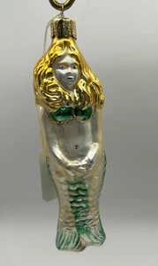 Golden Hair Mermaid Mouth Blown Glass Christmas Ornament Czech Republic 4.5”H - Picture 1 of 10