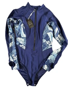 Traje de baño ABAFIB para mujer talla mediana protector contra erupciones de una pieza con cremallera UPF 50+ AZUL M - Imagen 1 de 14