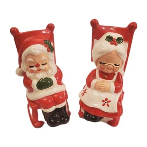 Vintage Christmas Santa & Mrs Claus Rocking Chair Set Japan Ceramic Mid Century - Picture 1 of 11