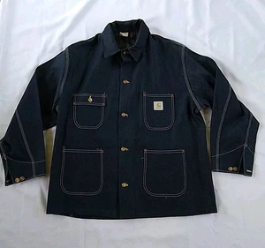 Vintage Carhartt Denim Jacket 8c Unlined Darkstone Chore Union Made USA 60s/70s - Picture 1 of 18