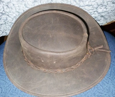 MINNETONKA складной коричневый кожаный шляпа размер большой, коса группы, отличном состоянии - Изображение 1 из 4