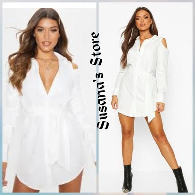 全新带标签 BCBG MAXAZRIA M 码 ANI 冷鞋纽扣衬衫连衣裙 — 第 1/4 张图片