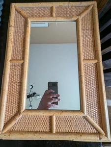 Vintage Rattan, Bamboo, Wicker Wall Mirror Rectangular 20"x14" - Picture 1 of 6