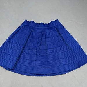 NWOT Express Elastic Waist Pleated Mini Skirt Women’s L Blue -4394 - Picture 1 of 11