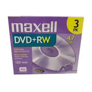 NIP Maxell 3 Pack DVD+RW 4.7 GB  120 Minute Discs w/ Cases - Picture 1 of 3