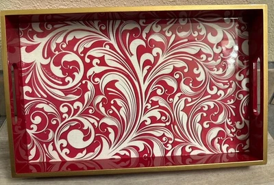 Bandeja de tocador para servir vacaciones Michel Design Works laca roja blanca dorada 12,5 x 8" Foto 1 de 4