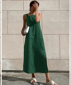 Commense Minimalism Cotton Cami Long Dress Large Green - Picture 1 of 4