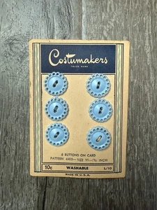 Vintage Costumakers Blue Buttons | Size 30 (3/4 Inch) | 6 On Card - Picture 1 of 2